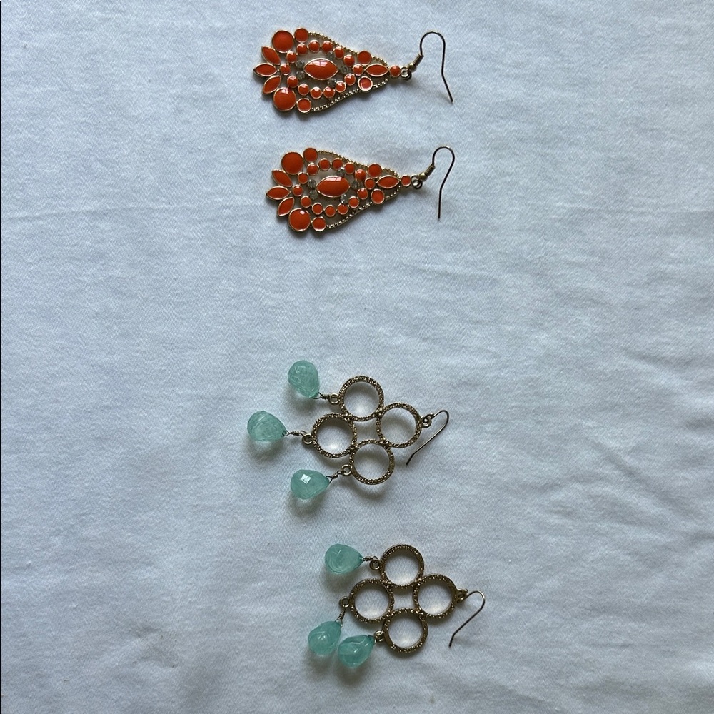 Elegant Orange and Aqua Dangle Earrings
